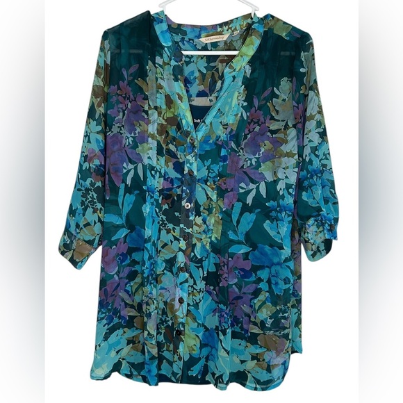 Soft Surroundings Floral Blouse Cami Set Women’s Size Large Tropical Colorful - Picture 9 of 9